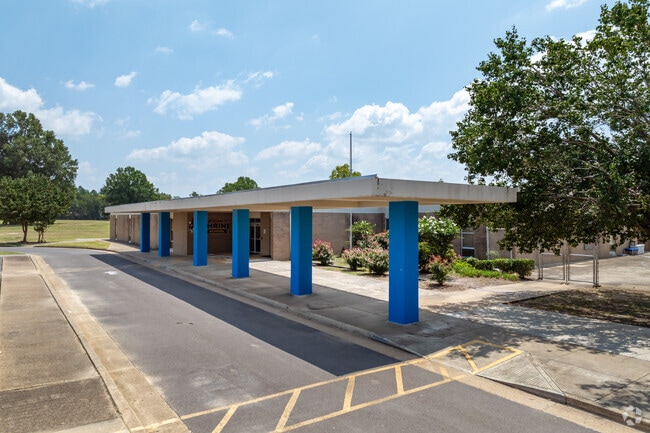 Covered walkways at Shrine School in Memphis help keep students dry on rainy days.
