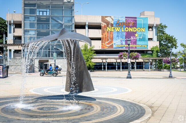 Discover the whale tail water sculpture in Downtown New London, just minutes from Williams, CT.