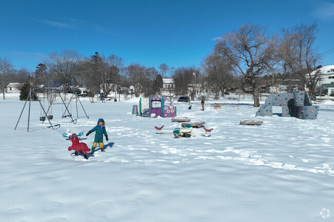 Knowlton Park in Ellsworth features a variety of playground equipment, including swings, slides, and climbing structures, ensuring fun and entertainment for children of all ages.