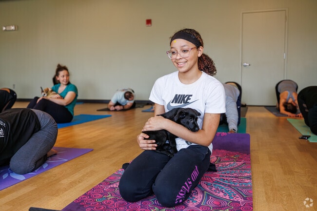 The Pearl, by Lake K near Hickory Ridge, hosts NamaStay Puppy Yoga monthly.