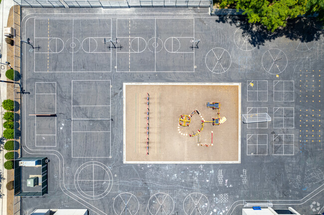 Elevated view of the vast play area at John Marshall Elementary School.