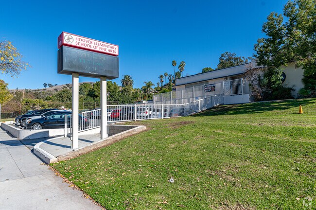 The sign in front of Lou Henry Hoover Elementary School in Whittier