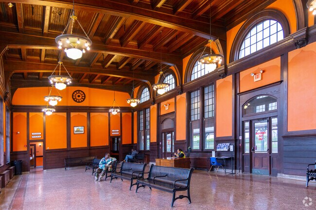 Arched windows brighten the terracotta walls of the Eagle Lake station.