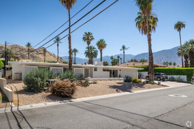 A stylish mid-century modern home with breeze blocks sits in Araby Cove, Palm Springs.
