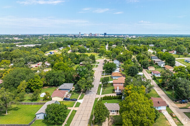Jefferson Square developed next to a railroad south of Downtown Topeka.