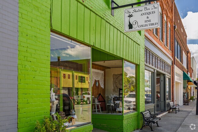 The Shadow Box in Liberty offers antiques and collectibles in a bold storefront.