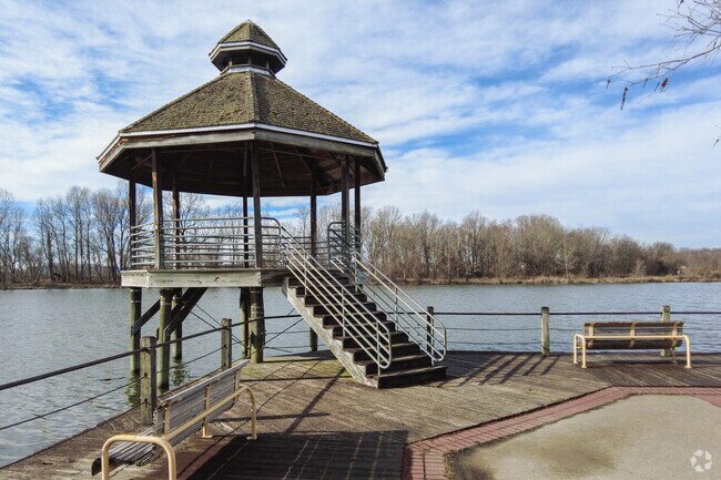 Climb up the Indian Creek Trail pavilion and out to Lake Artemesia in Berwyn Heights, MD.
