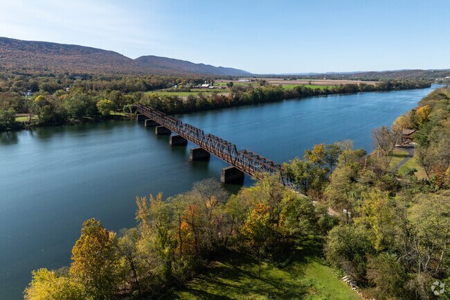 View of the train bridge over the Susquehanna River at the Linden PFBC Access & Boat Ramp.