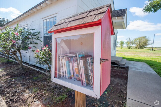 A free roadside library stand offers a leave or take book service for the public of Jones Creek.