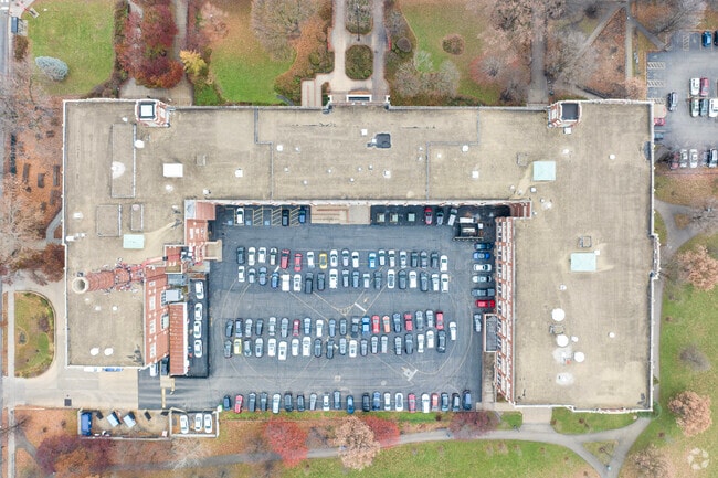 Aerial look down over the Amundsen High School campus.