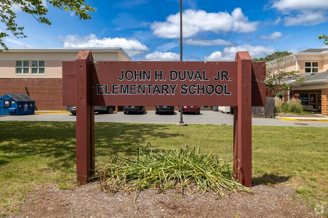 A crimson sign welcomes you to 
John H. Duval Middle School in Whitman.