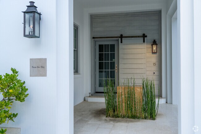 Alys Beach homes are identified by unique names on beautiful entryway placards.