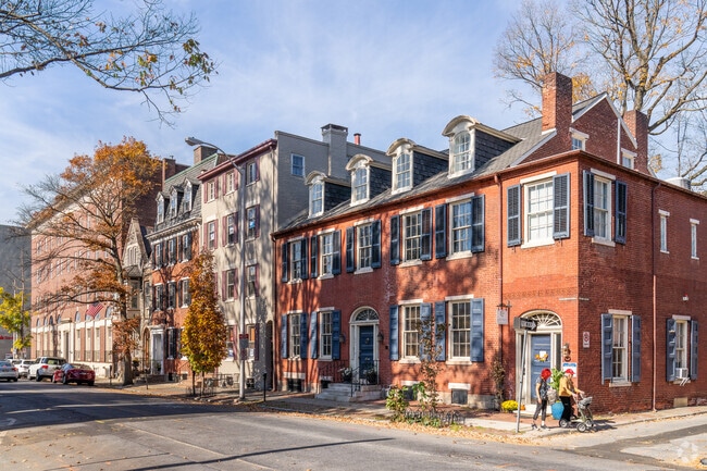 Historic brick row homes line the residential streets around downtown Easton.