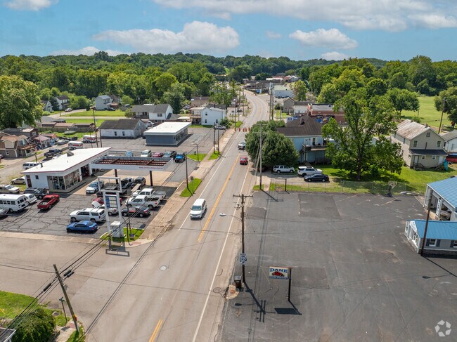 An aerial view of downtown Morrow.
