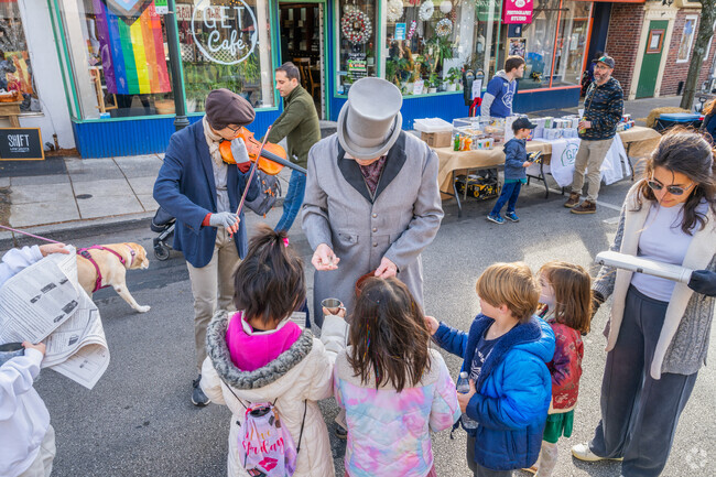 Children collect their shillings for the scavenger hunt at the Dickens Festival in Narberth.