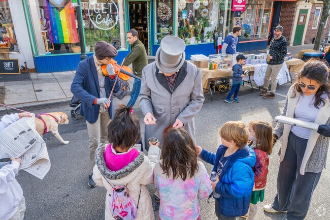 Children collect their shillings for the scavenger hunt at the Dickens Festival in Narberth.
