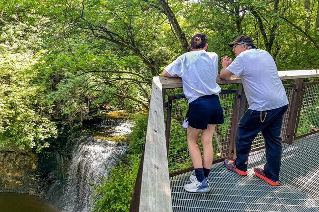 Quarry Trails Milliken Waterfall Area near Brookhollow features an observation deck.