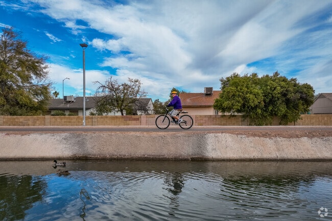 Mesa Patios' canal routes provide a serene backdrop for a leisurely ride.