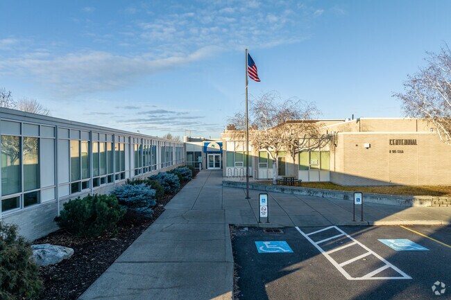 Centennial Middle School features a lot front walkway.