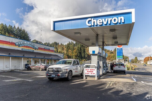 The West Mart Grocery convenience store also features a Chevron gas station.
