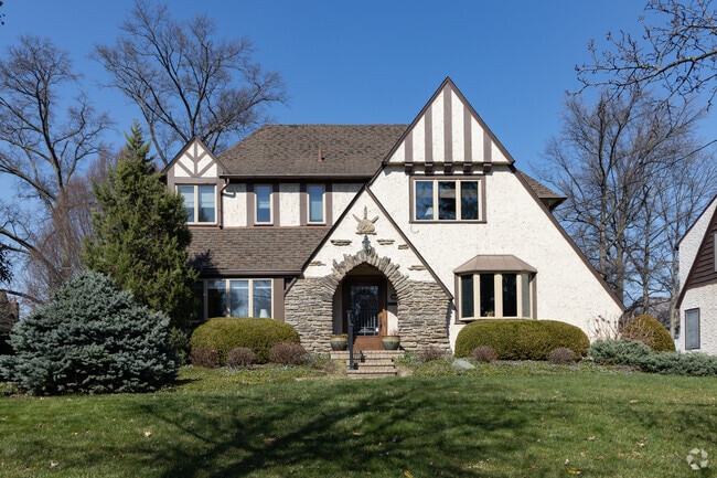 There are also many Tudor-style homes with ornate stone accents.