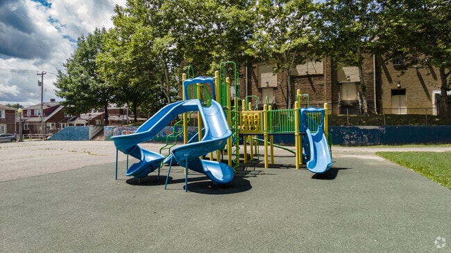 Jungle gym recess area is right outside for kids to enjoy at Elroy Avenue Elementary School.