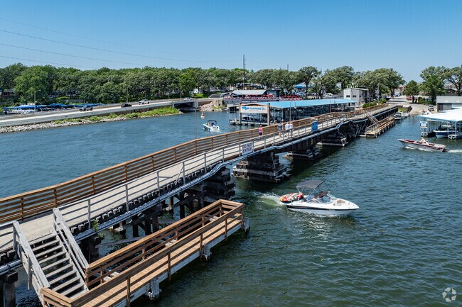 Locals and visitors alike can walk or boat across most of Arnolds Park.