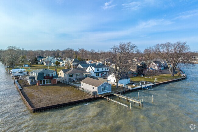 Lakefront homes often include private docks on Lake St. Clair.