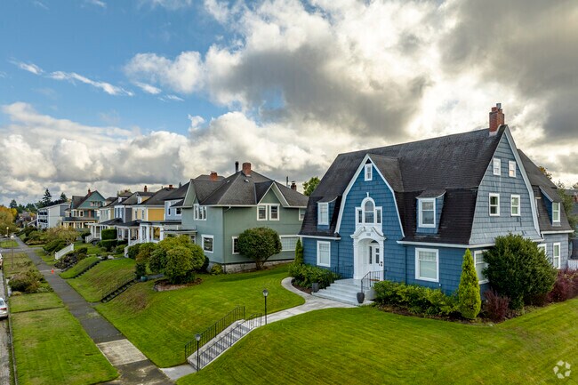 Modern cottages line North J Street in Old Town Tacoma.