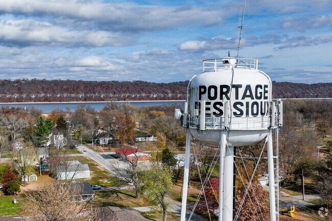 The water tower in Portage Des Sioux adorns the town's name and evokes small-town spirit.