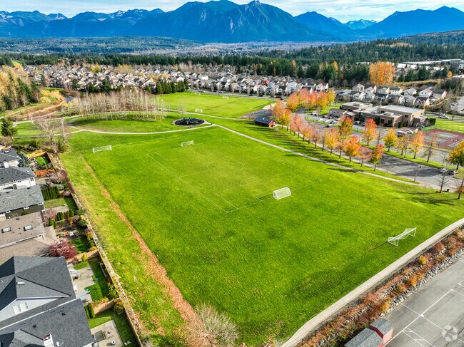 Snoqualmie Community Park playing fields and walking path.