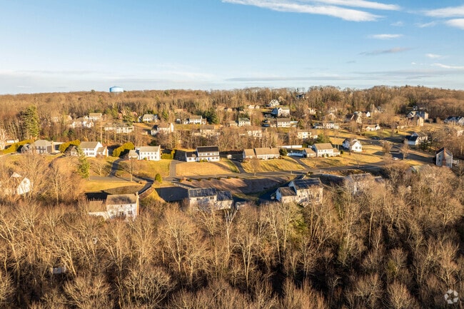 Homes in East Longmeadow are perched on a hillside glowing in the afternoon sun.