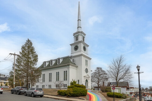 A brilliant driveway greets you at the Unitarian Church of Hudson just outside Gospel Hill.