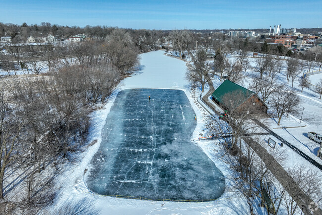 The Straight River is transformed into an ice skating rink in Morehouse Park.