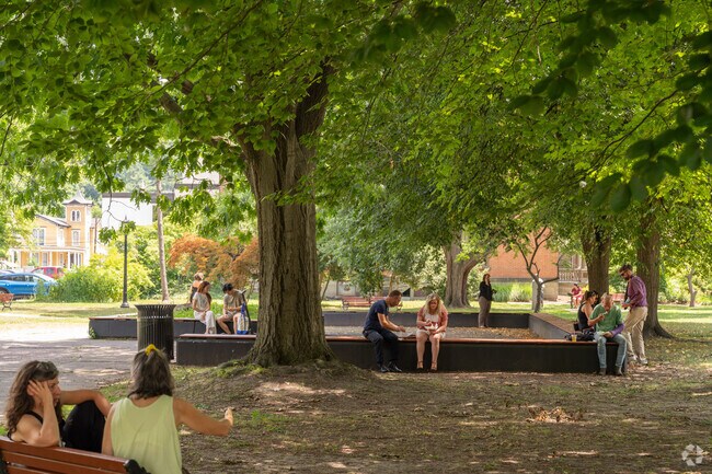 DeWitt Park in Fall Creek is popular for eating during lunch hour.