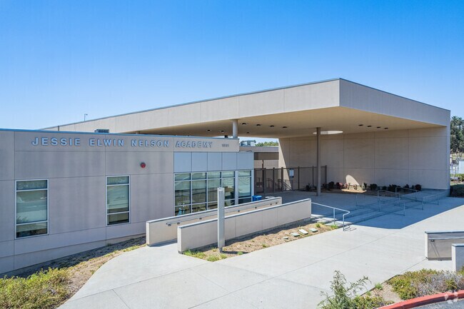 Jessie Nelson Academy front entrance and signage.