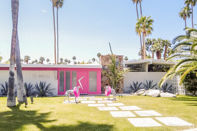 Hot colors welcome you to mid-century modern-styled homes in Deepwell Estates.