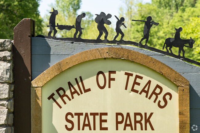 Trail of Tears State Park marks the tragic 1838 Cherokee forced migration route.