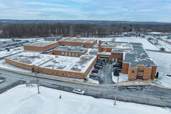 A view of the combined campus of the James A. Garfield Middle School and High School.