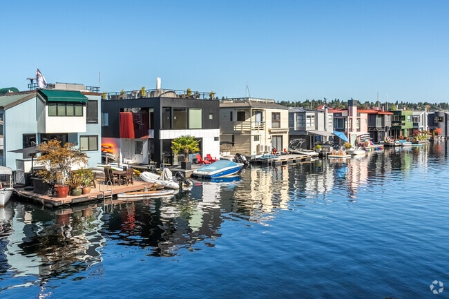 Sit in the sun on your floating home's front porch in Eastlake.
