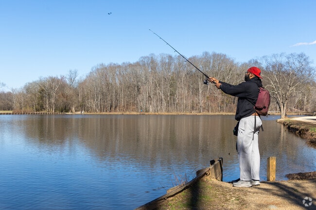 Fishermen cast lines, embracing the peaceful waters in East Forest.