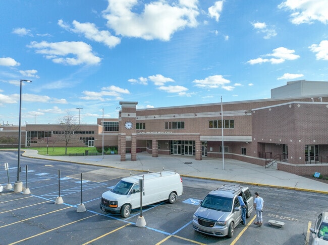 The entrance to Colonel John Wheeler Middle School is inviting.