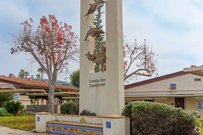 Lunada Bay Elementary School students are greeted by dolphin sculpture at the entrance.
