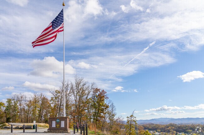 A United States flag is proudly displayed atop a high point in Keystone.