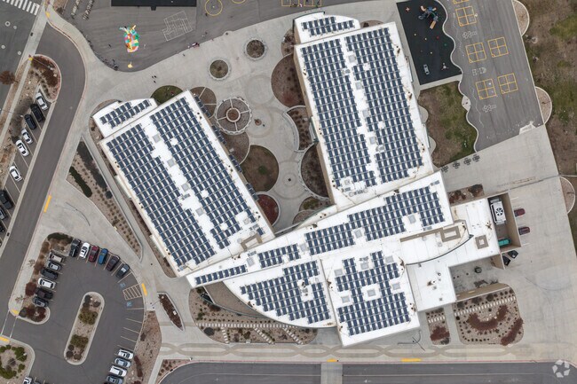 Kay’s Creek Elementary School in West Kaysville has rounded shapes cut into the concrete uses fo