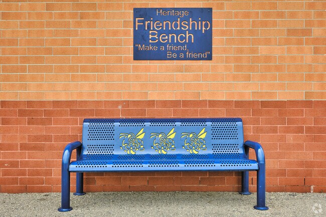 The friendship bench at Heritage School promotes healthy relationships between Saline students.