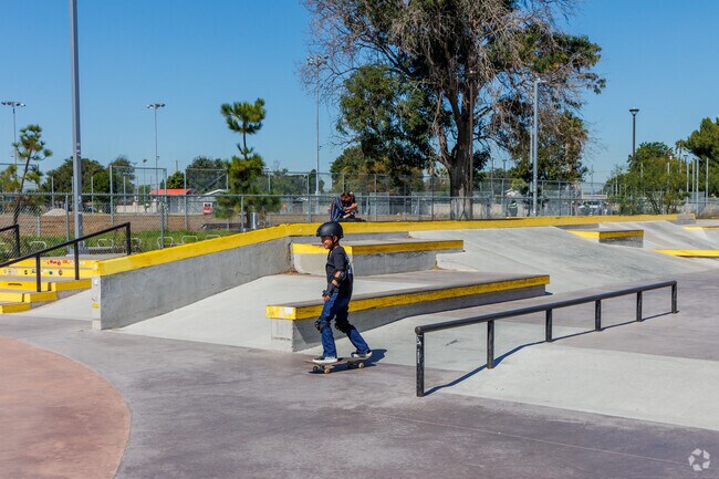 Harbor Gateway kids hit the rails at the Normandale Recreation Center skatepark.