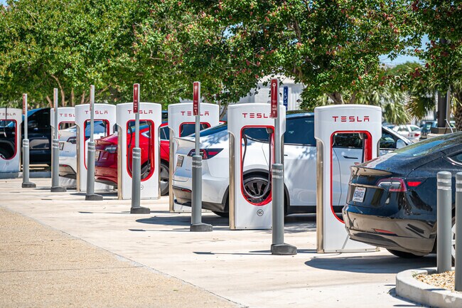 Near Bucktown you will find electric vehicle charging stations.