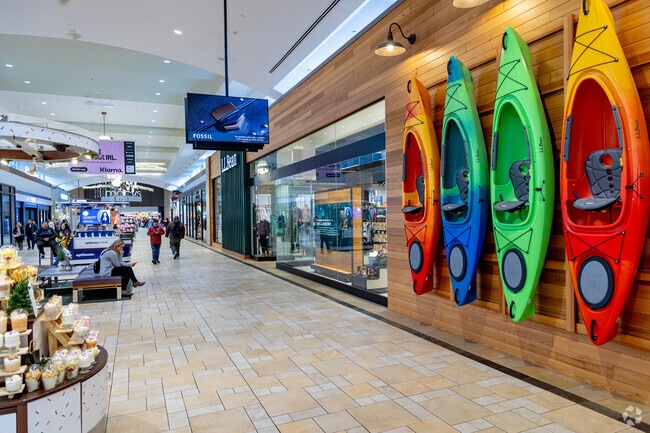 Colorful kayaks from L.L. Bean are at the Smith Haven Mall in Lake Grove.