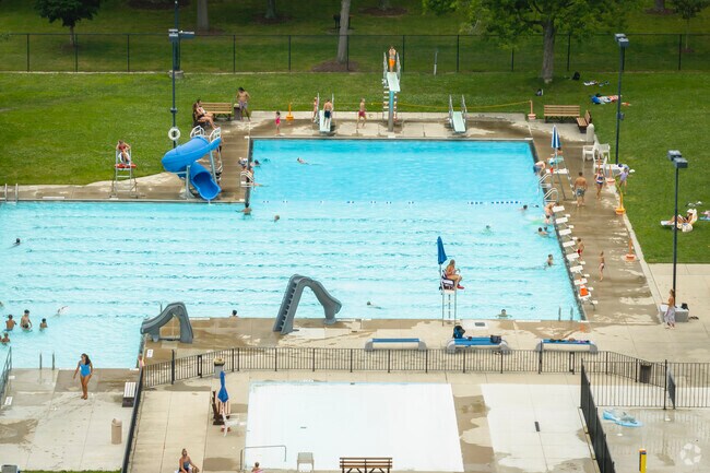 Memorial Pool in Coldwater, Ohio features slides, lap lanes, and a shallow splash area.